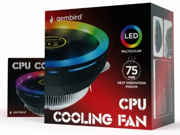 CPU-HURACAN-ARGB-X110 Gembird LED UNI kuler 75W 124mm.Fan +/-1600rpm 26dBa LGA 775/115x/1200/AMD