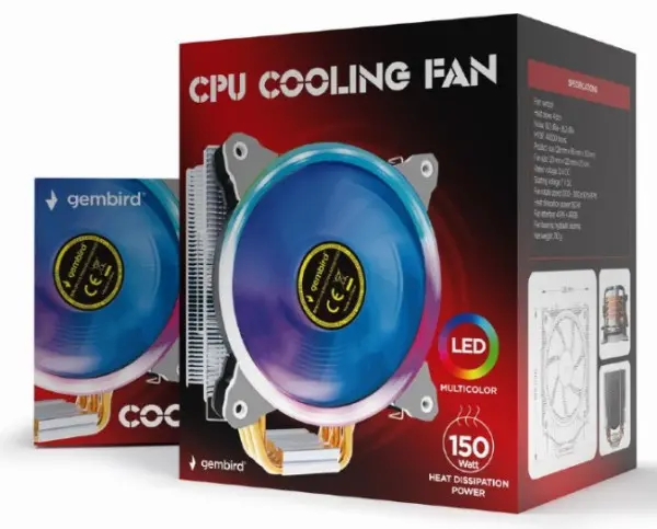 CPU-HURACAN-ARGB-X130 Gembird LED  UNI kuler 150W 120mm.Fan +/-1600rpm 26dBa LGA 775/115x/1200/AMD