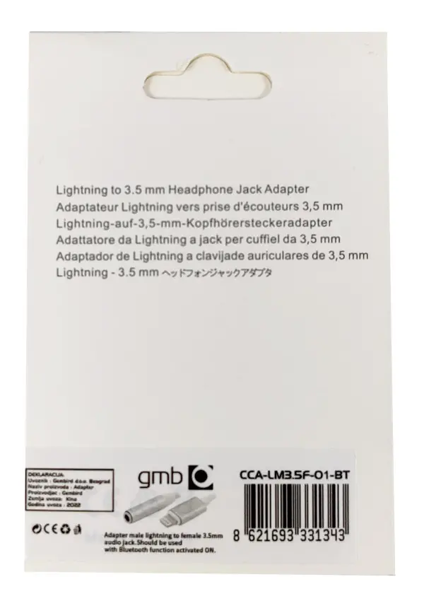 CCA-LM3,5F-01-BT Gembird headphone adapter 8-PIN to 3.5mm with with retail box
