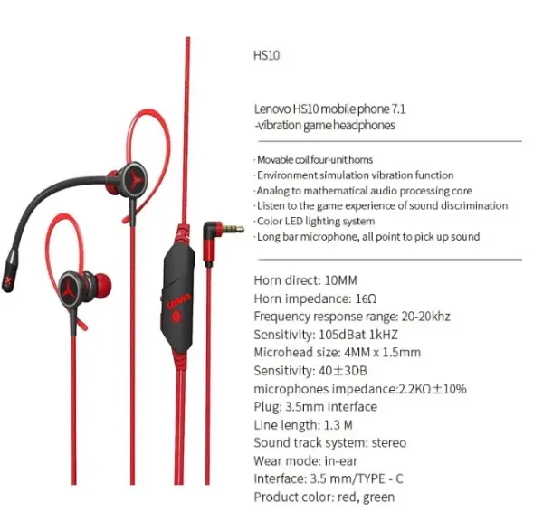 Lenovo HS-10 Surround 7.1 Gaming Headset, Green
