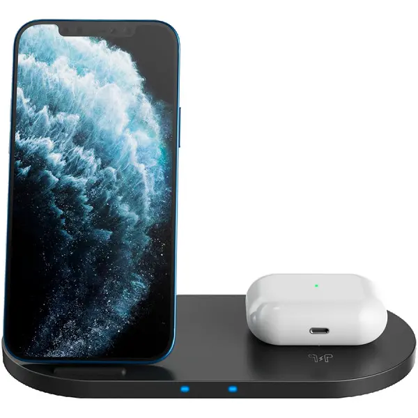 CANYON WS-202 2in1 Wireless charger, Input 5V3A, 9V2.67A, Output 10W7.5W5W, Type c cable length 1.2m, PC+ABS,with PU part ,180*86*111.1mm, 