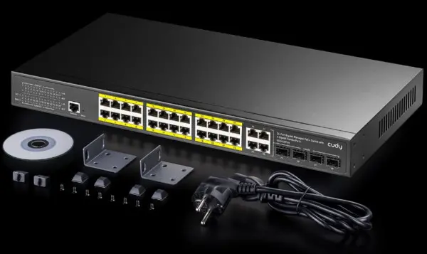 Cudy GS2028PS4-300W 24-Port Layer 2 Managed Gigabit PoE+ Switch with 4 Gigabit Combo Ports, 300W