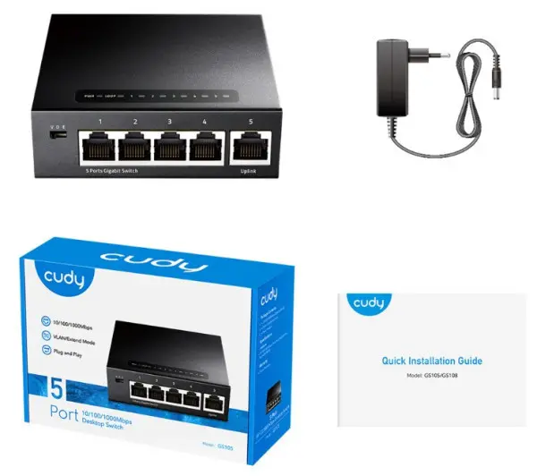 Cudy GS105 metalni Cudy GS105D 5-Port Gbit Desktop Switch, 5x RJ45 10/100/1000 (Alt. G1005)