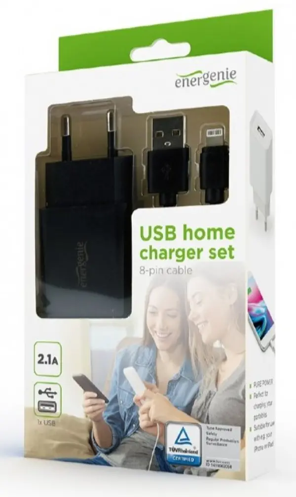 EG-UCSET-8P-MX CRNI Gembird punjac za telefone i tablete iPhone/iPad 5V/2.1A USB +8-pin USB kabl 1M