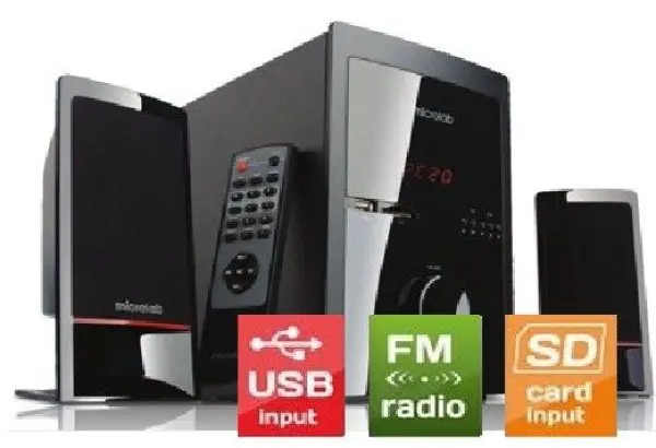 Microlab M-700U Aktivni drven zvucnici 2.1 46W RMS(18W,2x14W) SD, USB, FM, daljinski, 3.5mm