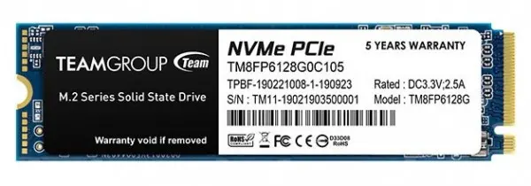 TeamGroup M.2 2280 128GB MP33 SSD PCIe Gen3 x4, NVM Express, 1500/500MB/s TM8FP6128G0C101