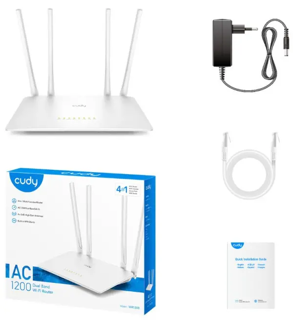 Cudy WR1200 AC1200 Dual Band 2.4+5Ghz MESH Wi-Fi Router 1W/4LAN 10/100Mbps, 4x5dBi, GUEST/WPS/DDNS