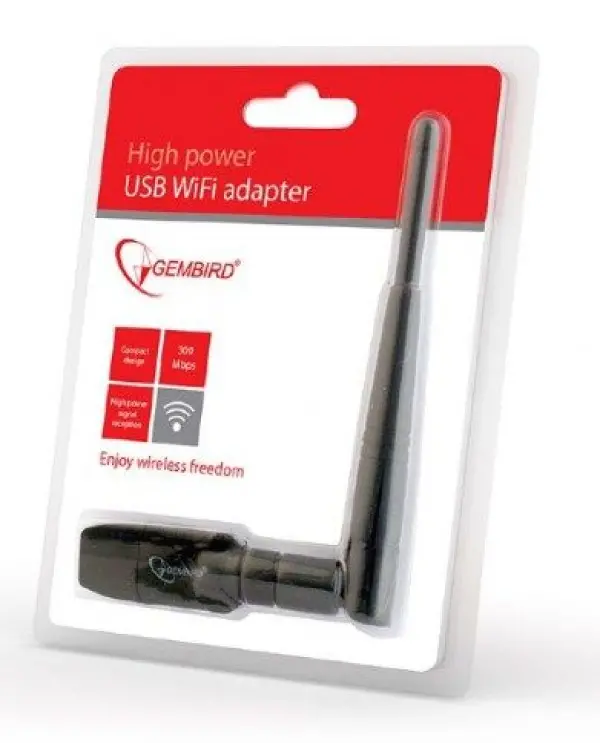 WNP-UA300P-01 Gembird High power USB wireless adapter 300N, detachable antena, RF pwr 