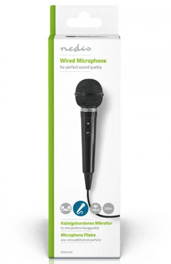MPWD01BK Karaoke mikrofon, 6.35mm -75dB+/-3dB, Sensitivity, 80Hz-12kHz, 5.0m