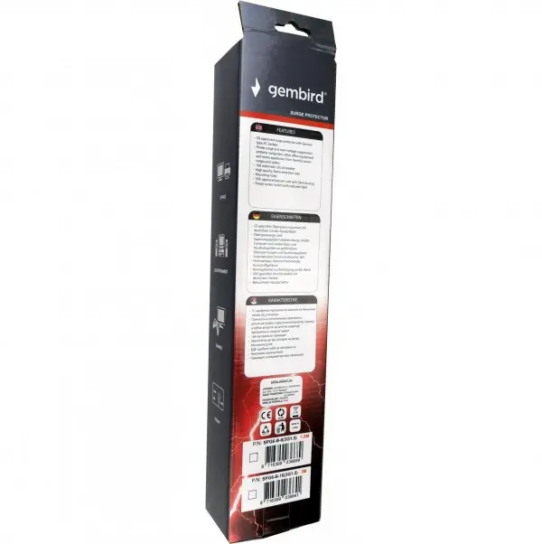 SPG6-B-6 (3G1.5) ** Gembird produzni kabl sa zastitom 6 uticnica (3x1.5mm) 1.8m black (450)
