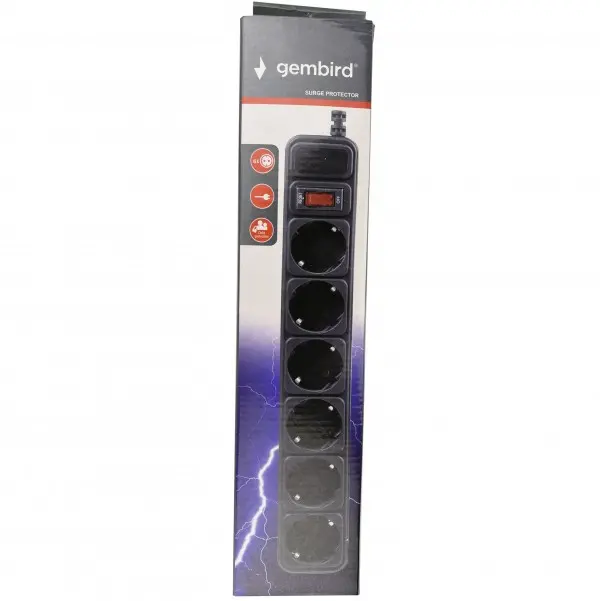 SPG6-B-6 (3G1.5) ** Gembird produzni kabl sa zastitom 6 uticnica (3x1.5mm) 1.8m black (450)