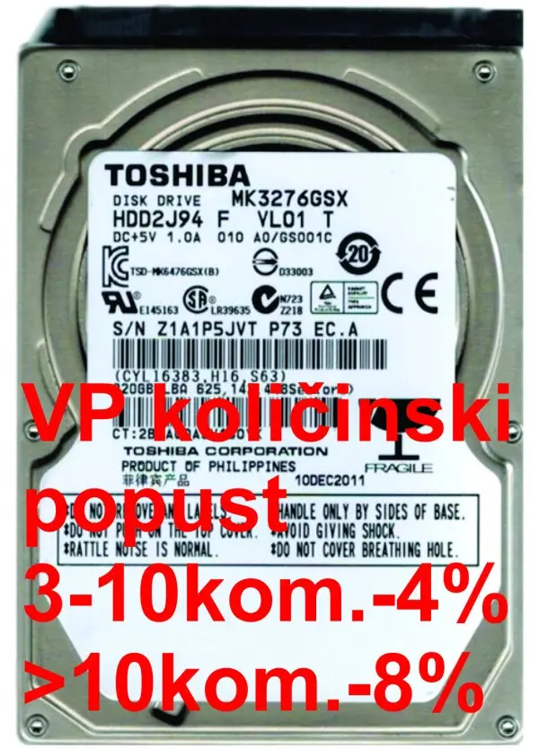 HDD 2.5\'' ** 320GB MK3276GSX TOSHIBA 5400RPM 8MB SATA 9,5mm