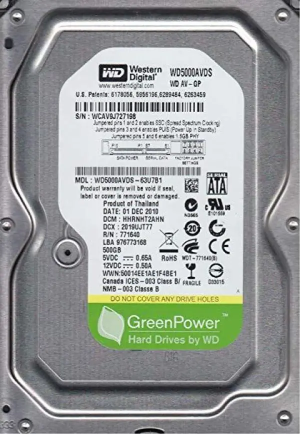 HDD 3.5 ** 500GB WD5000AADS  WD GREEN 7200RPM 32MB SATA