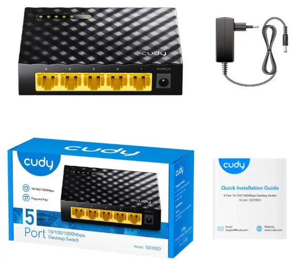 Cudy GS105D 5-Port Gbit Desktop Switch, 5x RJ45 10/100/1000 (Alt. SG105)