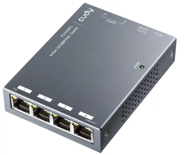 Cudy FS1006PL 6-Port 10/100M PoE+ Switch, 60W external, max 32W/PoE, UPLINK, 250m, 4KV protection
