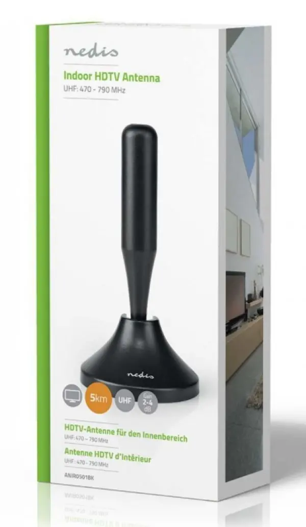 ANIR0501BK Antena sobna UHF, dobit 4dB, DVB-T2 omni-directional crna
