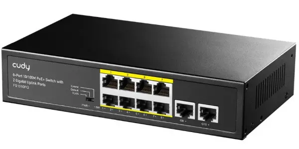 Cudy FS1010PG 8-Port 10/100M PoE+ Switch,  2 Uplink 10/100/1000M, 120W, 250m, 4KV protection, steel