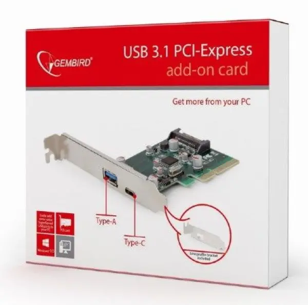 PEX-U31-01 Gembird 2-port USB 3.1 PCI-Express add-on card +SATA (type-A + type-C) FO