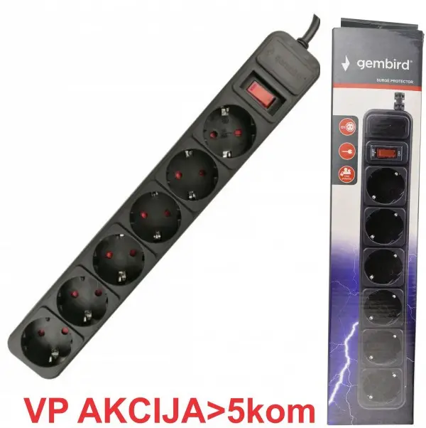 SPG6-B-10 (3G1.5) ** Gembird produzni kabl sa zastitom 6 uticnica (3x1.5mm) 3m black (532)