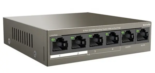 Tenda TEF1106P-4-63W LAN 6-Port 10/100 POE Switch RJ45 ports 4POE, Uplink, NVR